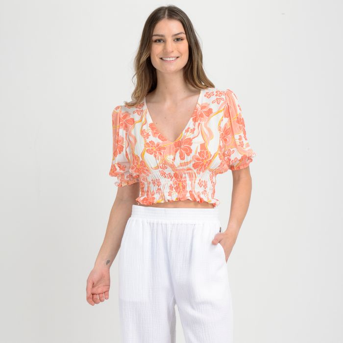BLUSA MANGA CORTA PRINT  NARANJO CLARO