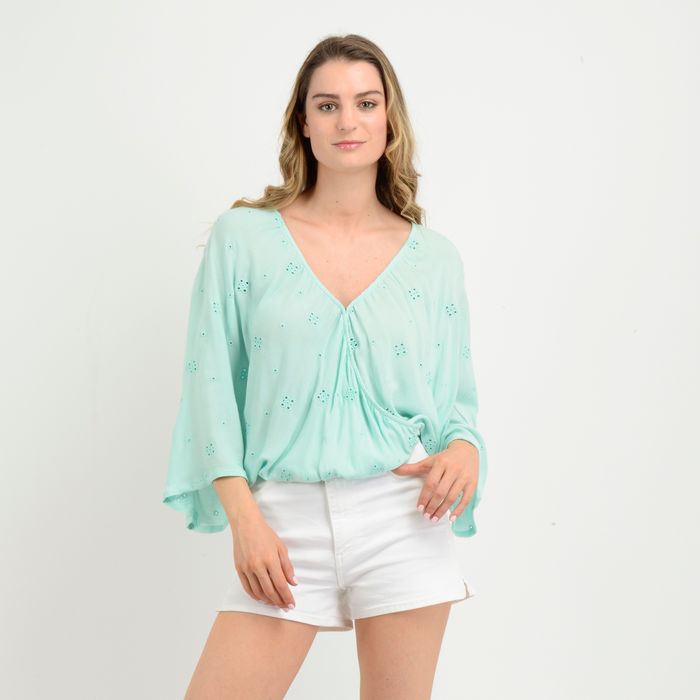BLUSA MANGA CORTA SABANNA  VERDE CLARO / PASTEL