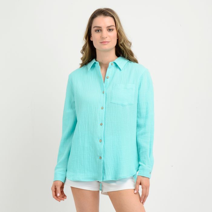 BLUSA MANGA LARGA LENI  AZUL TURQUESA / AGUA