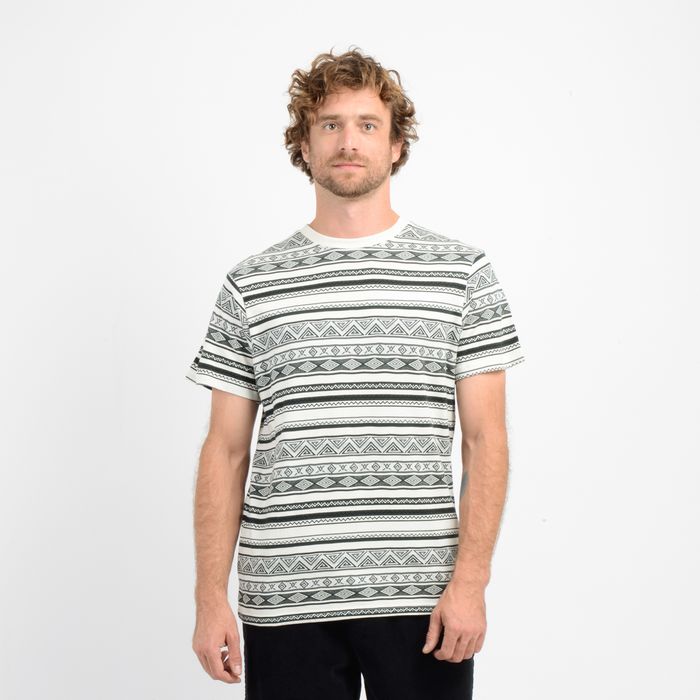 POLERA MANGA CORTA IKAT JACQUARD BEIGE CLARO